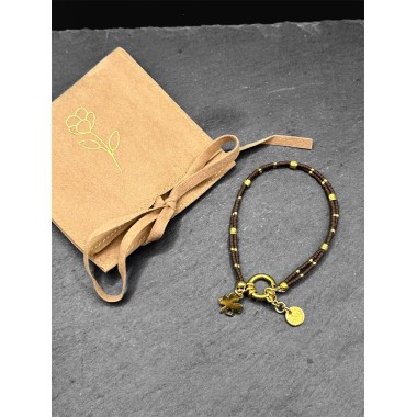 Bracelet perles de verre Miyuki, café et plaqué or 24ct