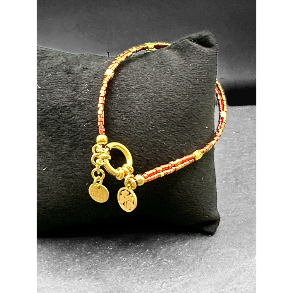 Bracelet perles de verre Miyuki, corail et plaqué or 24ct