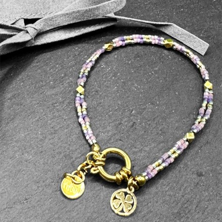 Bracelet perles de verre Miyuki, rainbow violet et plaqué or 24ct