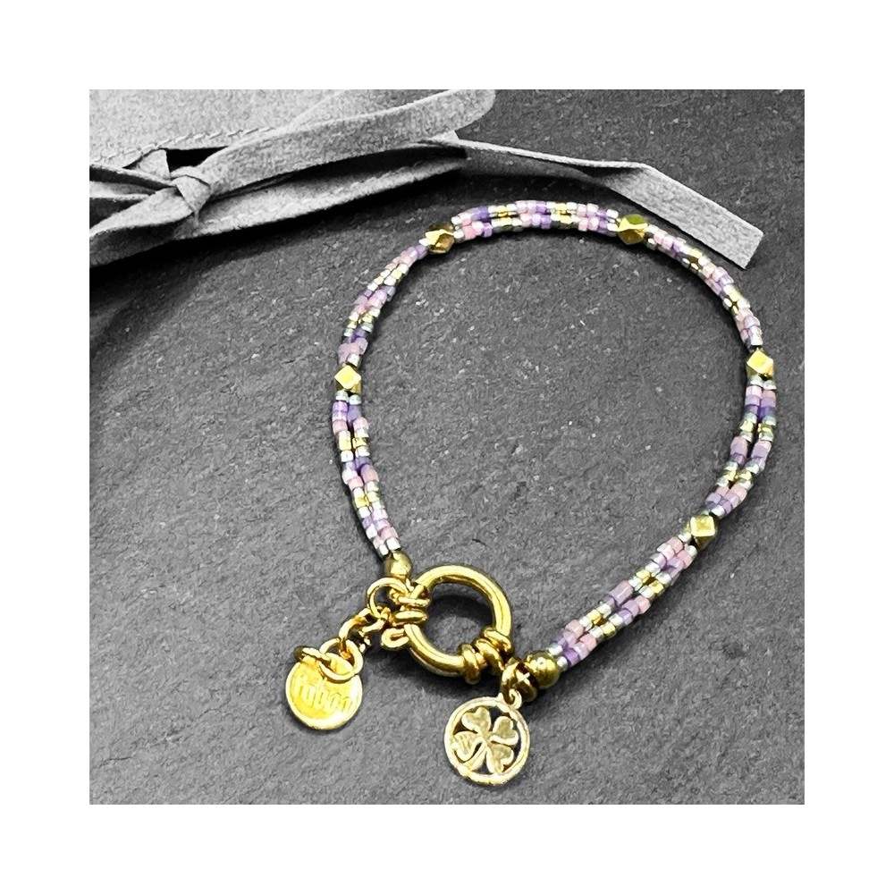 Bracelet perles de verre Miyuki, rainbow violet et plaqué or 24ct