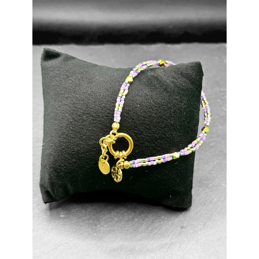 Bracelet perles de verre Miyuki, rainbow violet et plaqué or 24ct