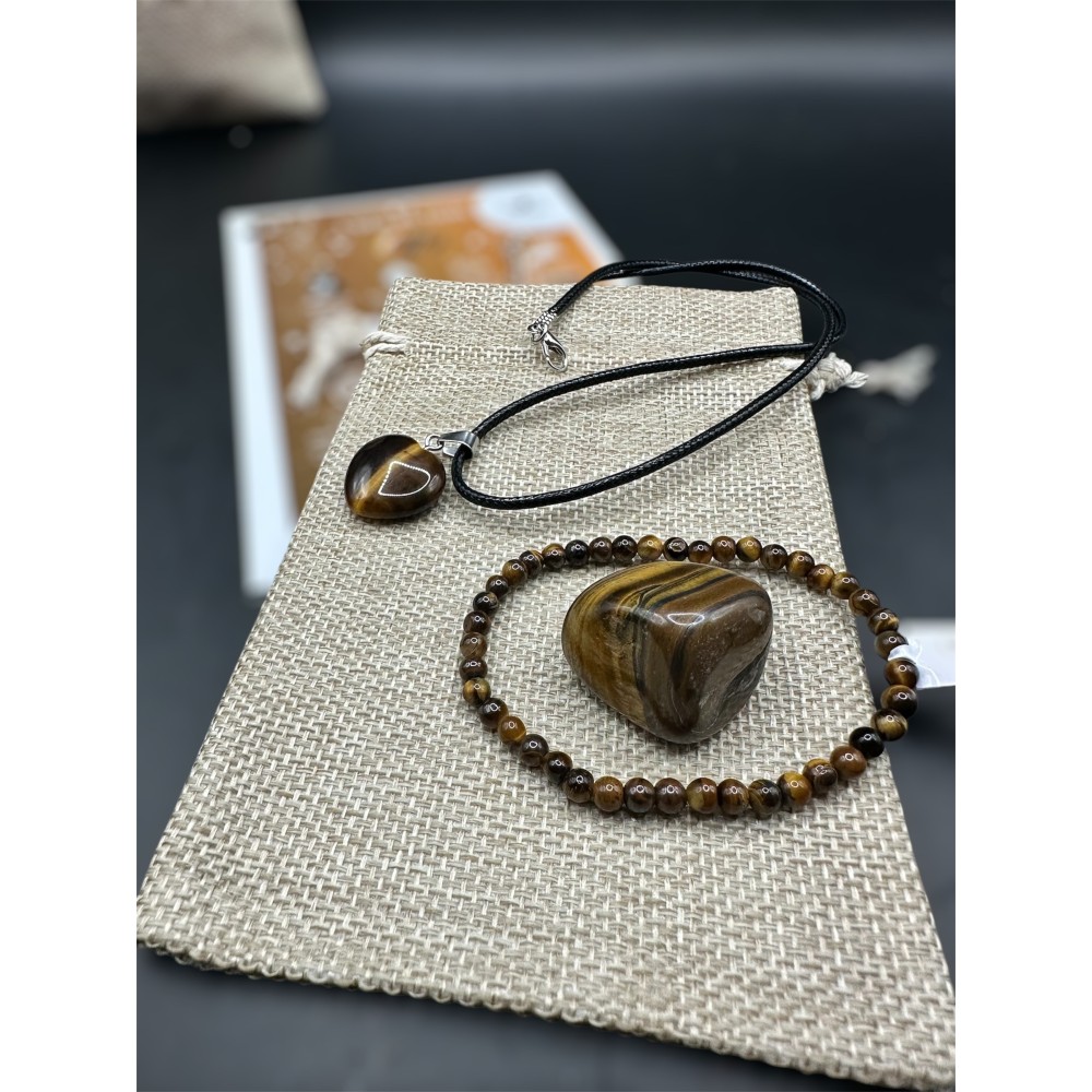 Pochon prêt à offrir Oeil de Tigre Pierre Naturelle de lithothérapie