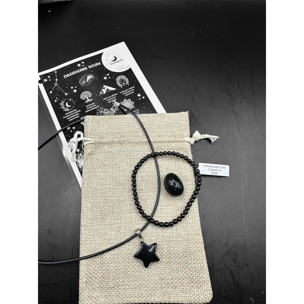 Pochon prêt à offrir Obsidienne Pierre Naturelle de lithothérapie