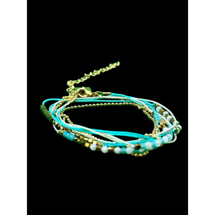 Bracelet 3 rangs perles Miyuki et cordon tissus Turquoise et hématite