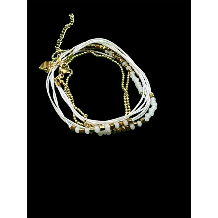 Bracelet 3 rangs perles Miyuki et cordon tissus blanc et hématite