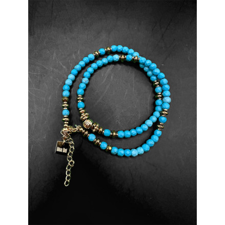 collier perles facettées Turquoise et hématite
