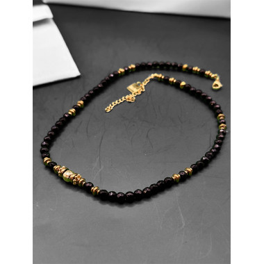 collier perles facettées spinelle noire et hématite