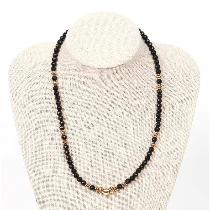 collier perles facettées spinelle noire et hématite