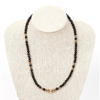 collier perles facettées spinelle noire et hématite