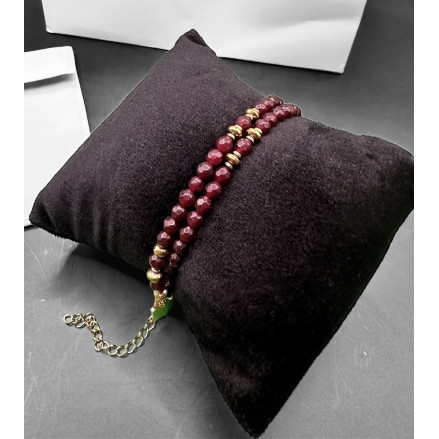 collier perles facettées grenat et hématite