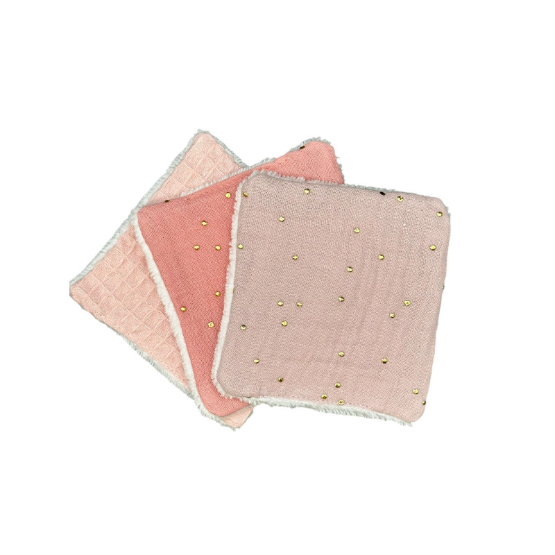 Coton Lavable - lot de 3 assortis - Ecologique - Matin Rose