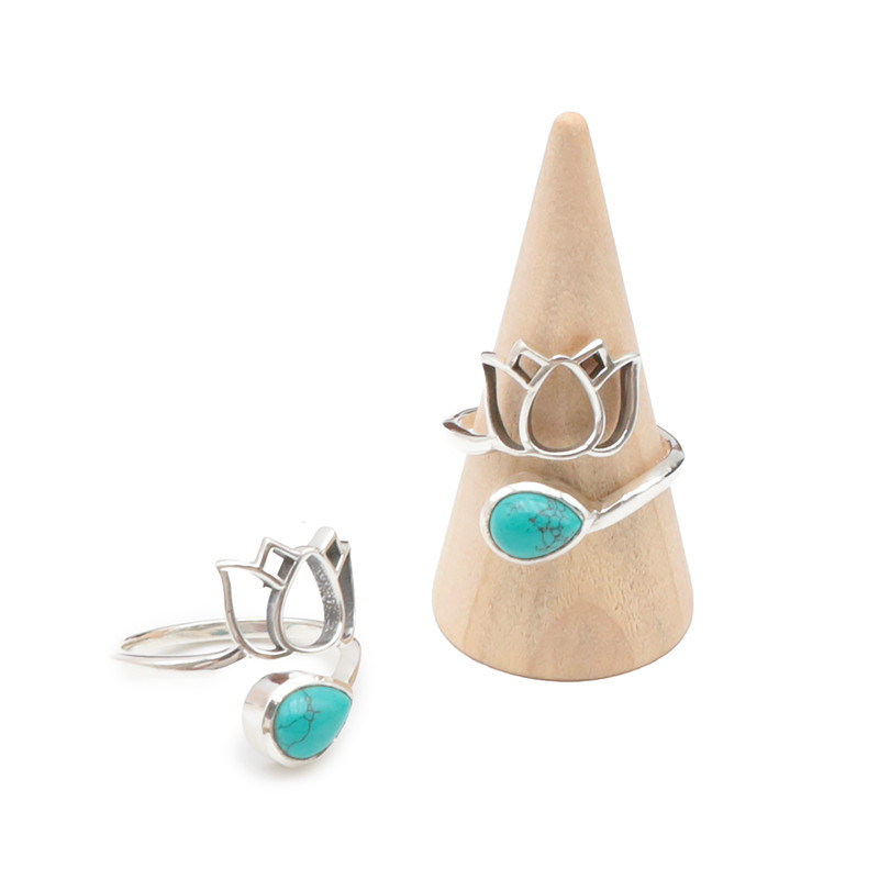 Bague Turquoise & Argent 925 - Lotus - taille réglable - Qualité AAA