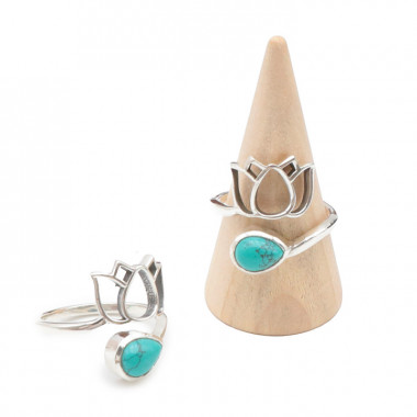 Bague Turquoise & Argent 925 - Lotus - taille réglable - Qualité AAA