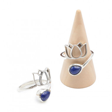 Bague Lapis Lazuli & Argent 925 - Lotus - taille réglable - Qualité AA