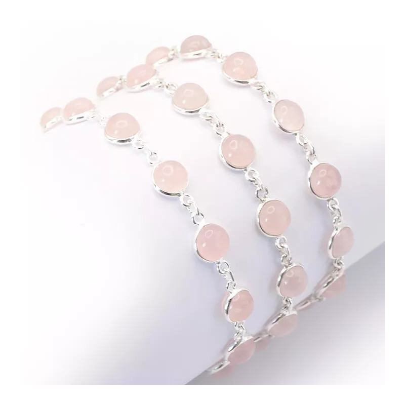 Bracelet Quartz rose & Argent 925 - 17/21cm - Qualité AA+