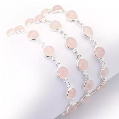 Bracelet Quartz rose & Argent 925 - 17/21cm - Qualité AA+