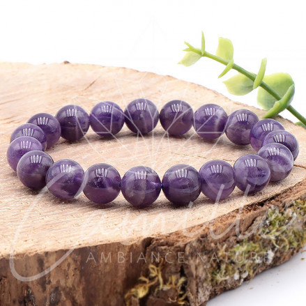 Bracelet Boule 10mm  Améthyste rubanée- 16/18cm - Qualité AA