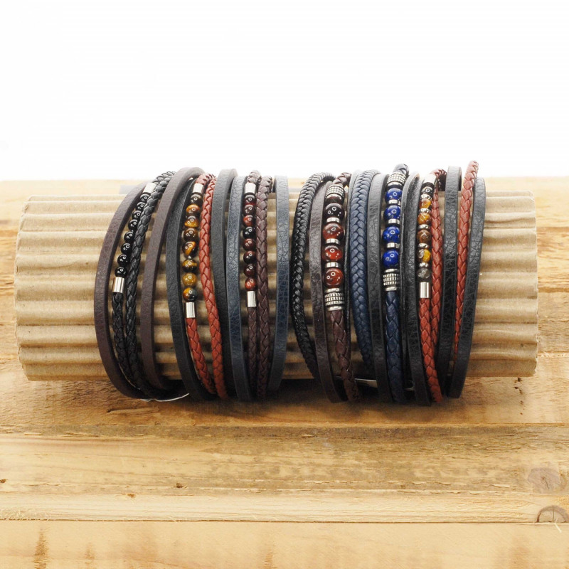 Bracelet Homme Cuir & Pierres naturelles Onyx