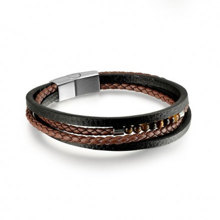 Bracelet Homme Cuir & Pierres naturelles Oeil de Tigre