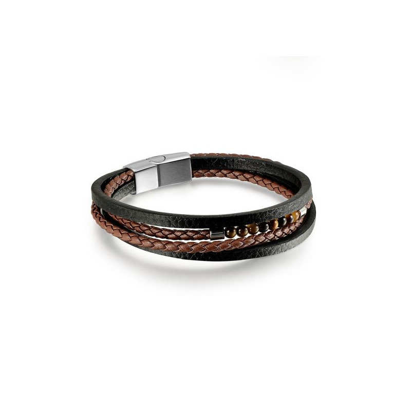 Bracelet Homme Cuir & Pierres naturelles Oeil de Tigre