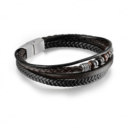 Bracelet Homme Cuir & Pierres naturelles Oeil de tigre