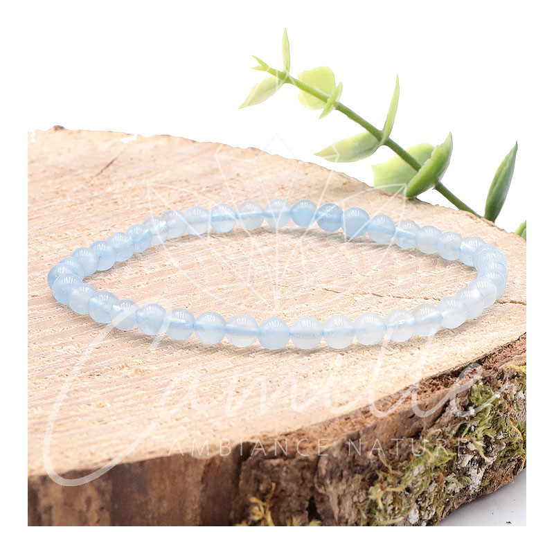 Bracelet Boule 04mm  Aigue Marine- 16/18cm - Qualité AA+