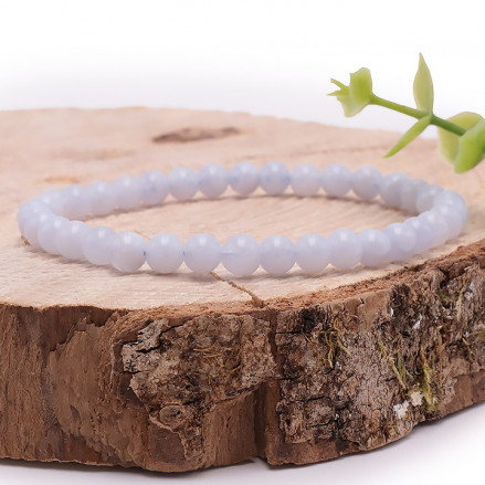 Bracelet Boule 04mm  Calcédoine Bleue- 16/18cm - Qualité AA