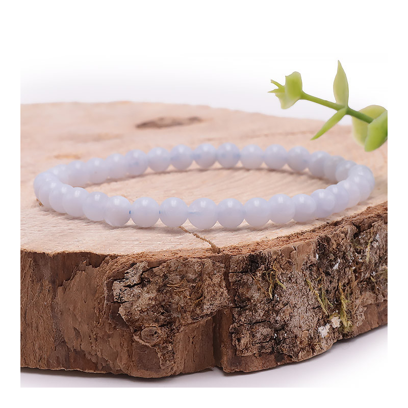 Bracelet Boule 04mm  Calcédoine Bleue- 16/18cm - Qualité AA