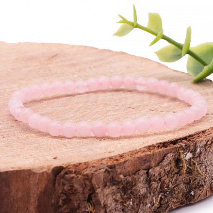 Bracelet Boule 04mm  Quartz rose- 16/18cm - Qualité A