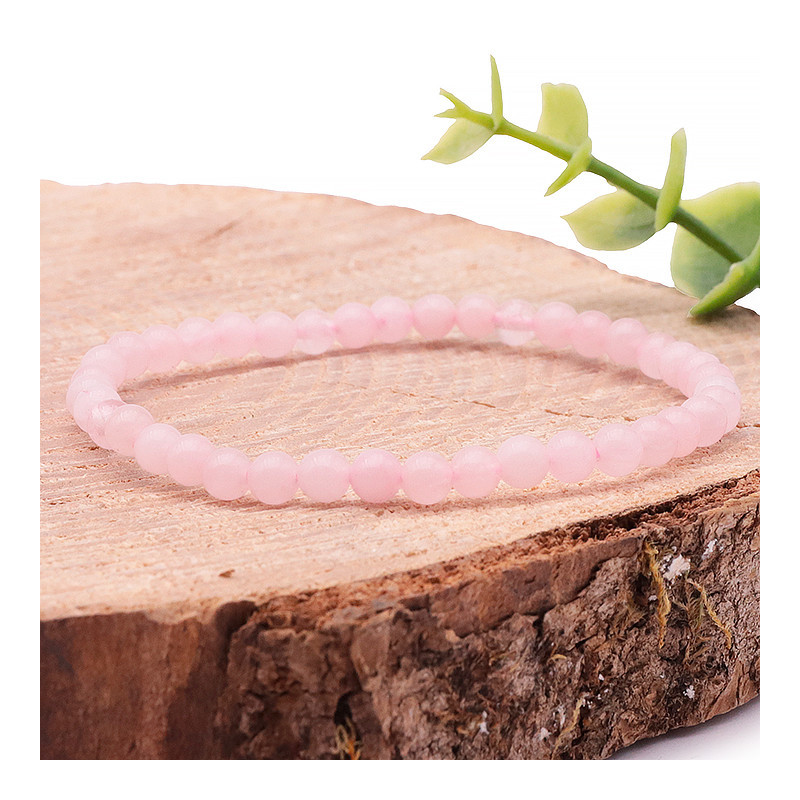 Bracelet Boule 04mm  Quartz rose- 16/18cm - Qualité A