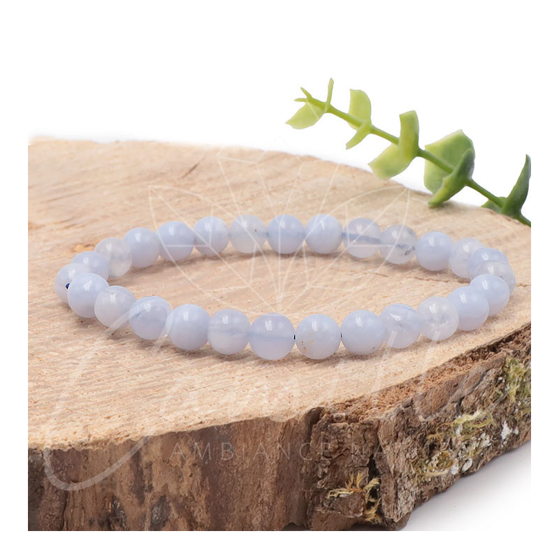 Bracelet Boule 06mm  Calcédoine Bleue- 16/18cm - Qualité AA