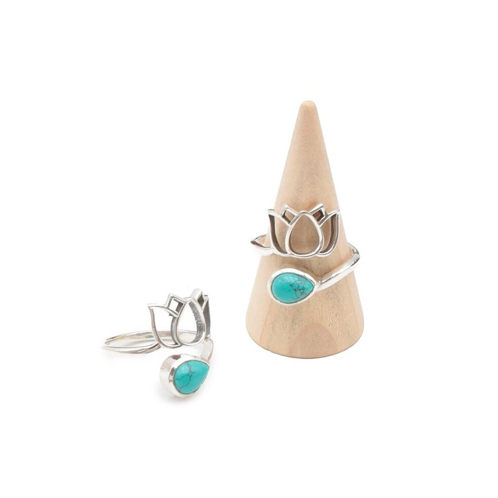 Bague argent et Turquoise fleur de Lotus- taille réglable