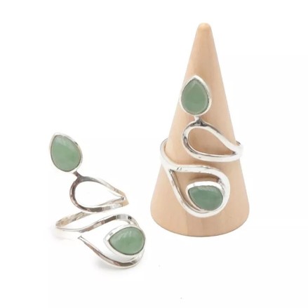 Bague argent et Aventurine verte - taille réglable