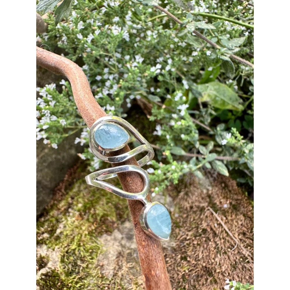 Bague argent et Aigue marine - taille réglable