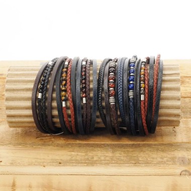 Bracelet homme cuir et pierres naturelles