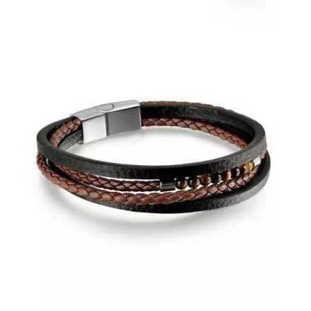 Bracelet homme cuir et pierres naturelles