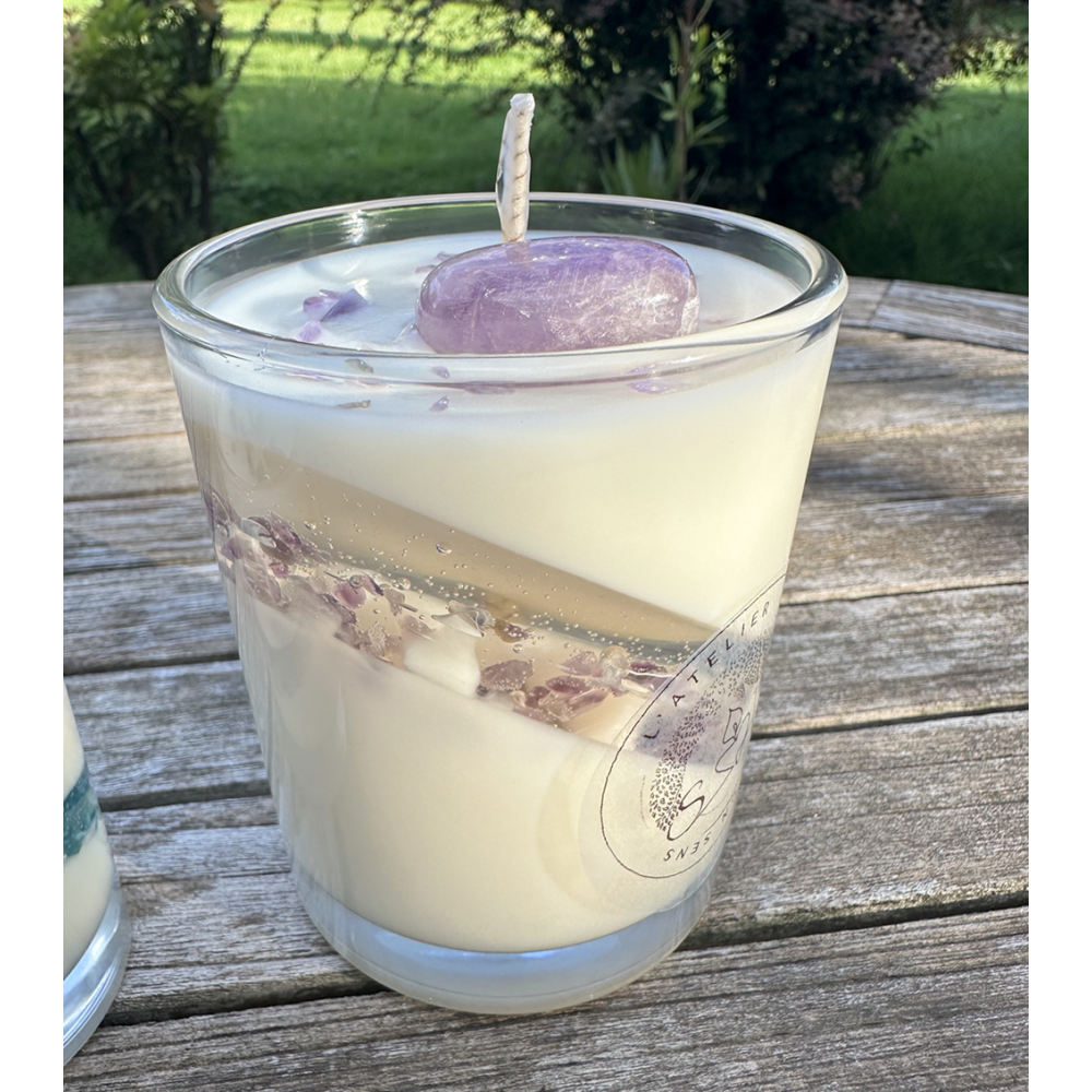 Bougie Parfumée Minérale Améthyste - Thé Chai Latté-  250g