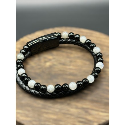 Bracelet homme cuir et pierres naturelles