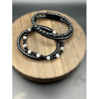 Bracelet homme cuir et pierres naturelles