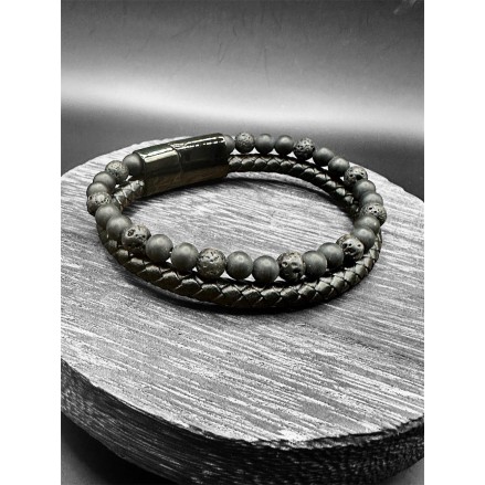 Bracelet homme cuir et pierres naturelles