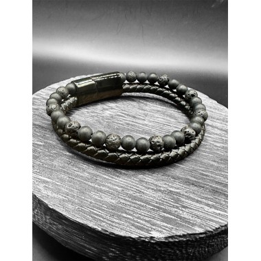 Bracelet homme cuir et pierres naturelles