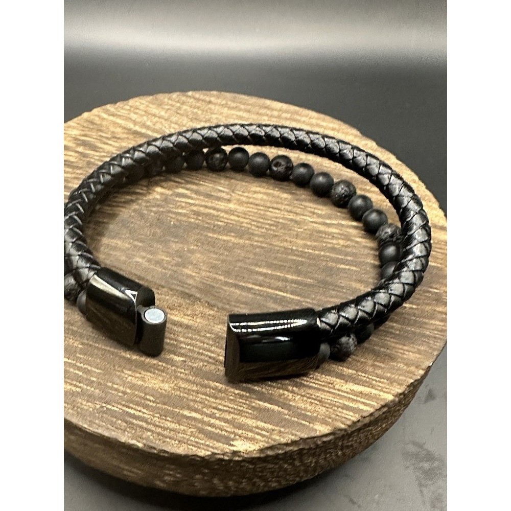 Bracelet homme cuir et pierres naturelles