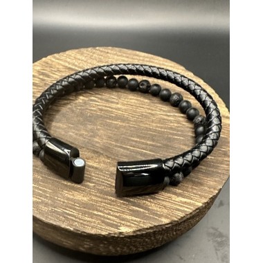 Bracelet homme cuir et pierres naturelles