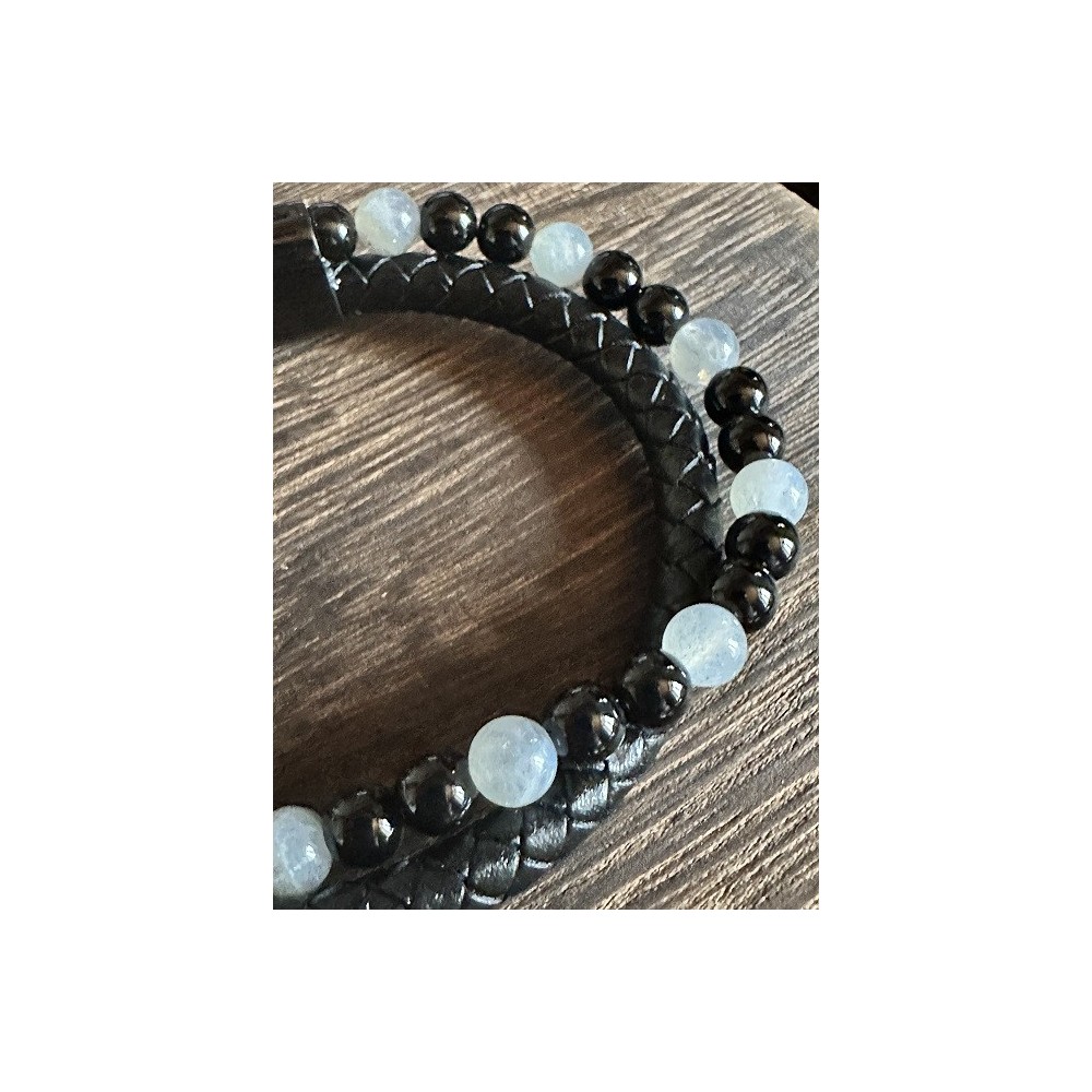 Bracelet homme cuir et pierres naturelles