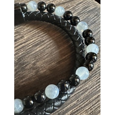 Bracelet homme cuir et pierres naturelles