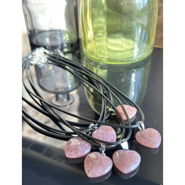 collier coeur quartz fraise naturelle et cordon