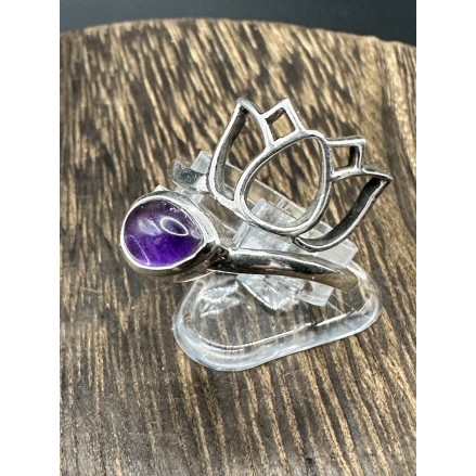 Bague argent et Améthyste fleur de Lotus- taille réglable