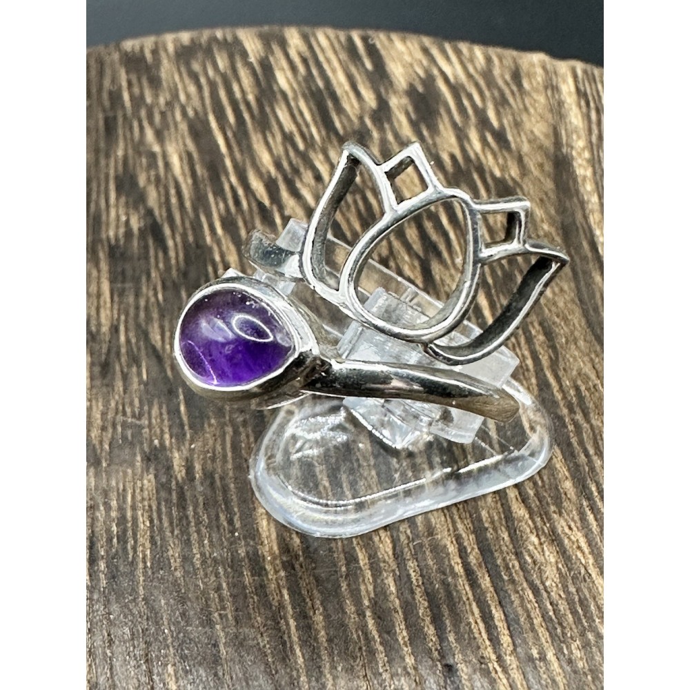 Bague argent et Améthyste fleur de Lotus- taille réglable