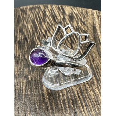 Bague argent et Améthyste fleur de Lotus- taille réglable