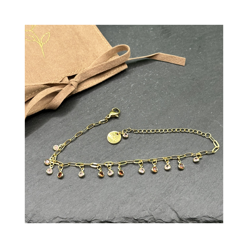 Bracelet mini breloques strass rouges et roses
